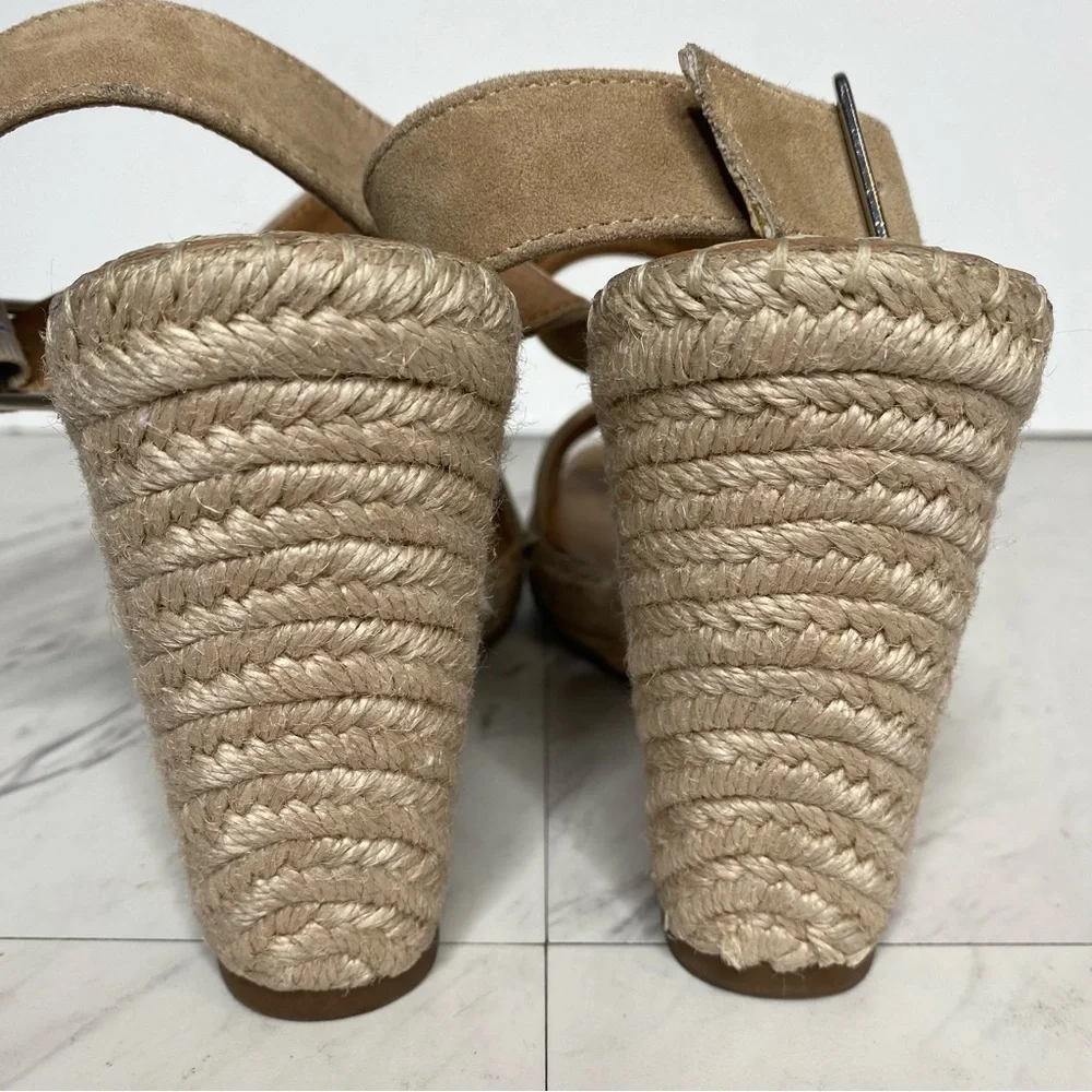 Steve Madden Uri Tan Suede Espadrille Square Toe Wedge Sandal 9 1/2